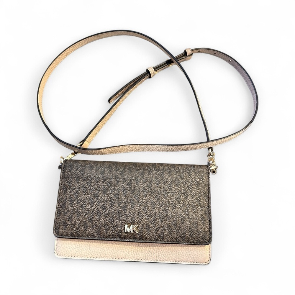 Michael Kors Logo and Leather Convertible Crossbody Bag Brown/Soft Pink - Picture 3 of 9